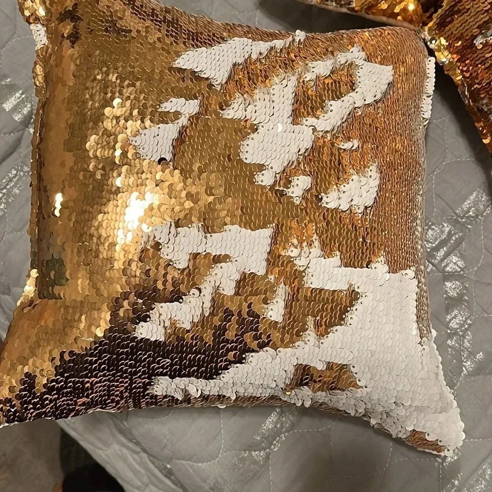 MERMAID~TWO PILLOWS~GOLD/ WHITE~